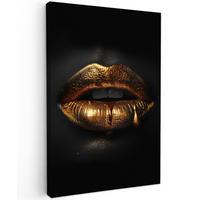 LEINWANDBILD Frau - Porträt - Lippen - Gold - Schwarz Deko Wohnzimmer 20x30 cm - Schwarz, Textil (20/30cm) - MuchoWow