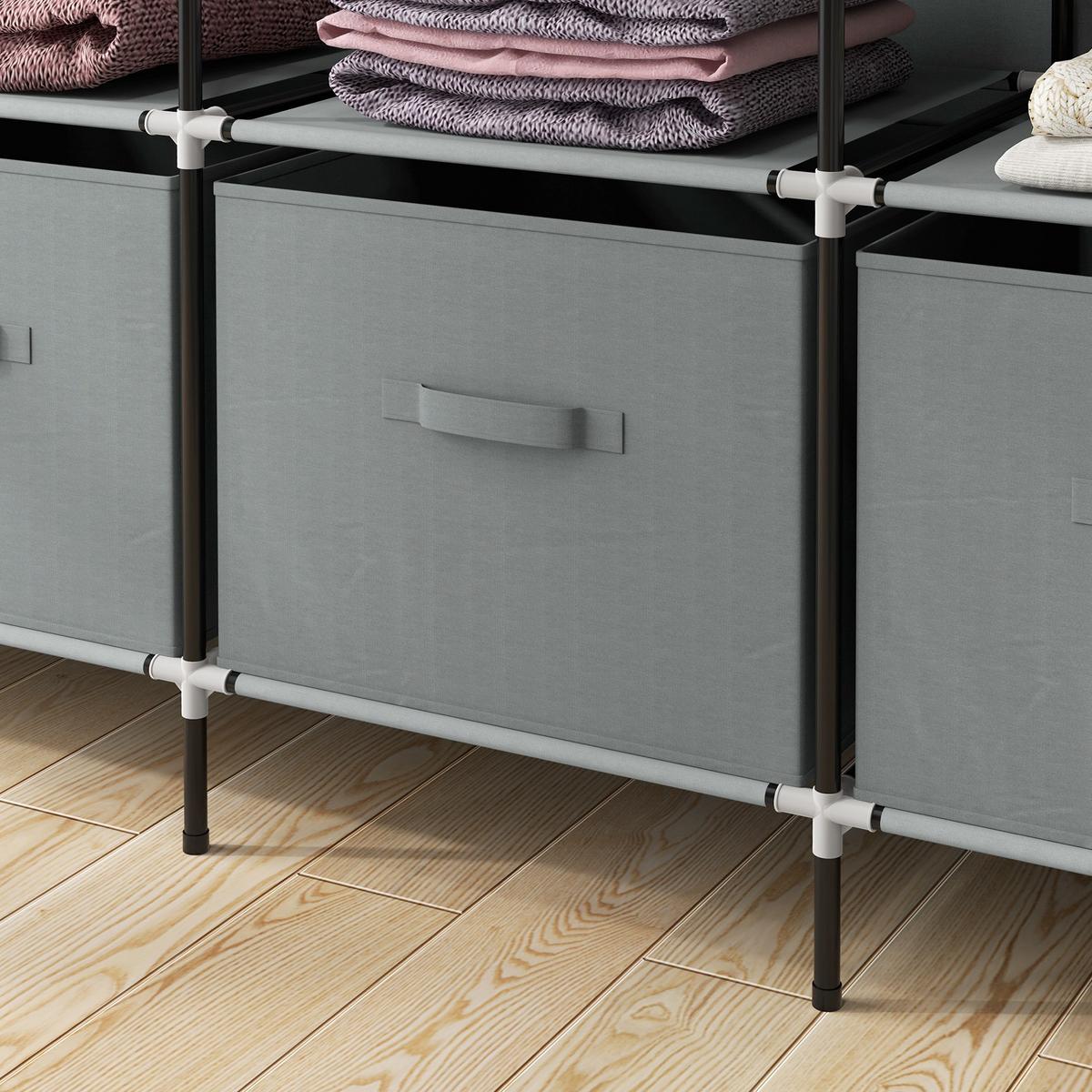 STOFFSCHRANK Kleiderschrank mit Kleiderstange, 10 Fächern, 4 Schubladen - Dunkelgrau, Textil/Metall (42.5/169.5/166cm) - HOMCOM