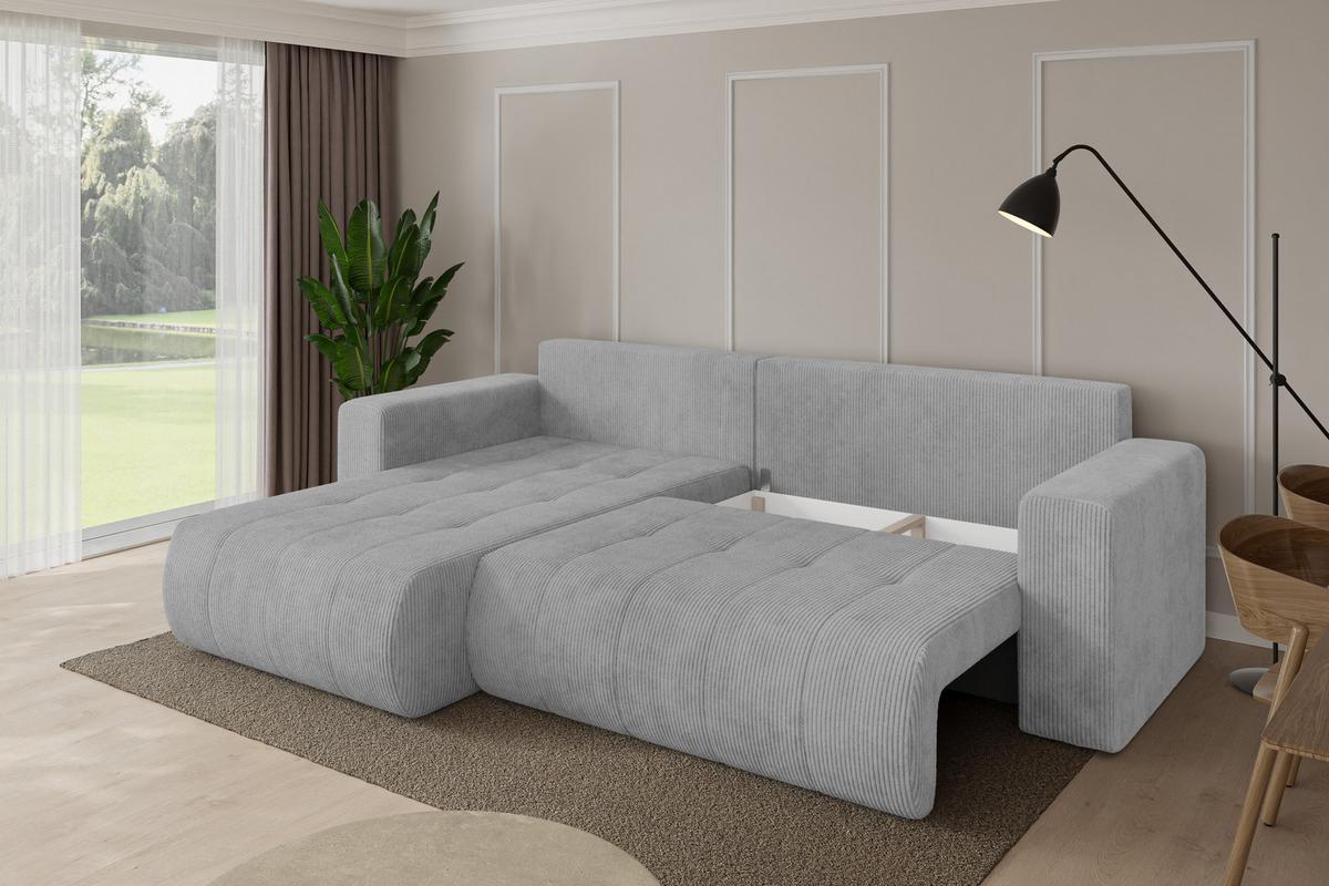 ECKSOFA mit Schlaffunktion Ottomane Links MILA-L 277x194x86 Grau Cord - Schwarz/Grau, Holzwerkstoff/Kunststoff (277/194cm) - ALTDECOR