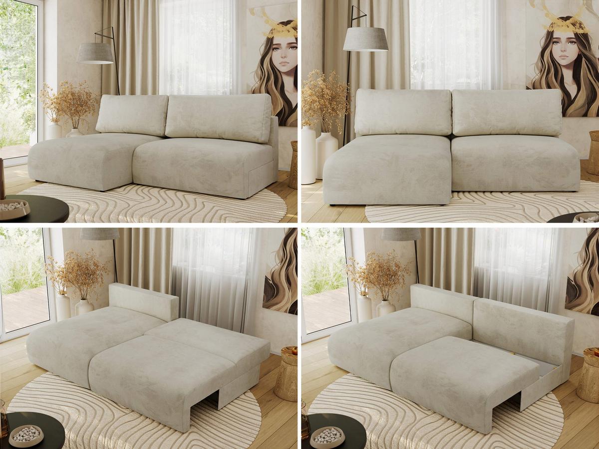 ECKSCHLAFSOFA VIVO L Beige Velvet - links - Beige/Schwarz, Kunststoff/Textil (223/150cm) - MKS