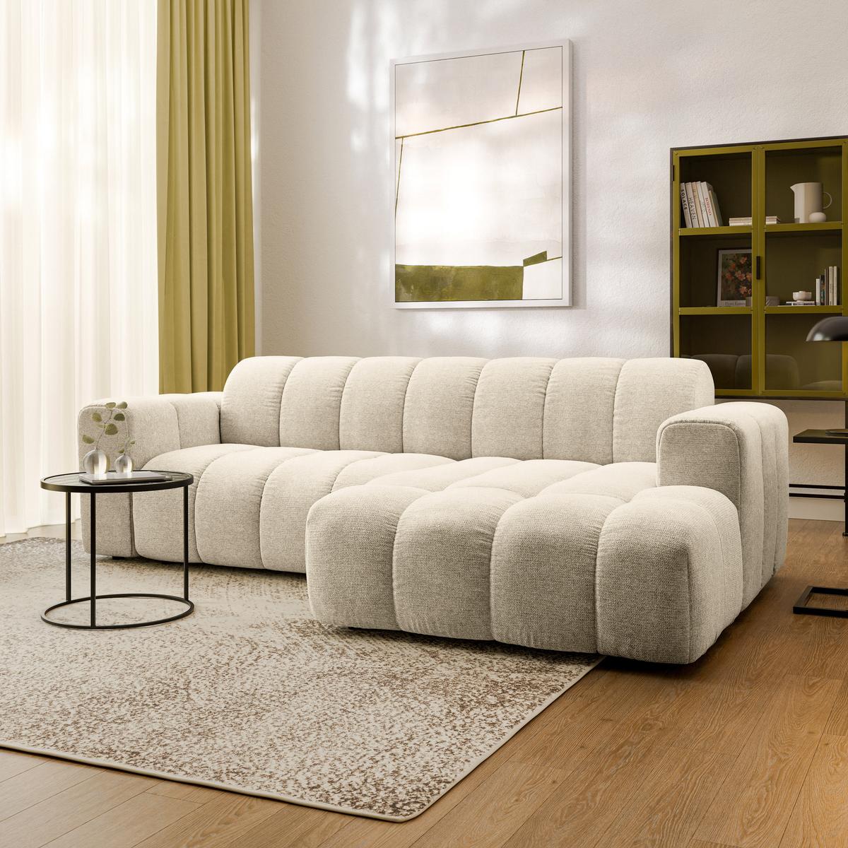 ECKSOFA TISI Creme Strukturstoff - Creme, Holz (274/165cm) - MASSENO