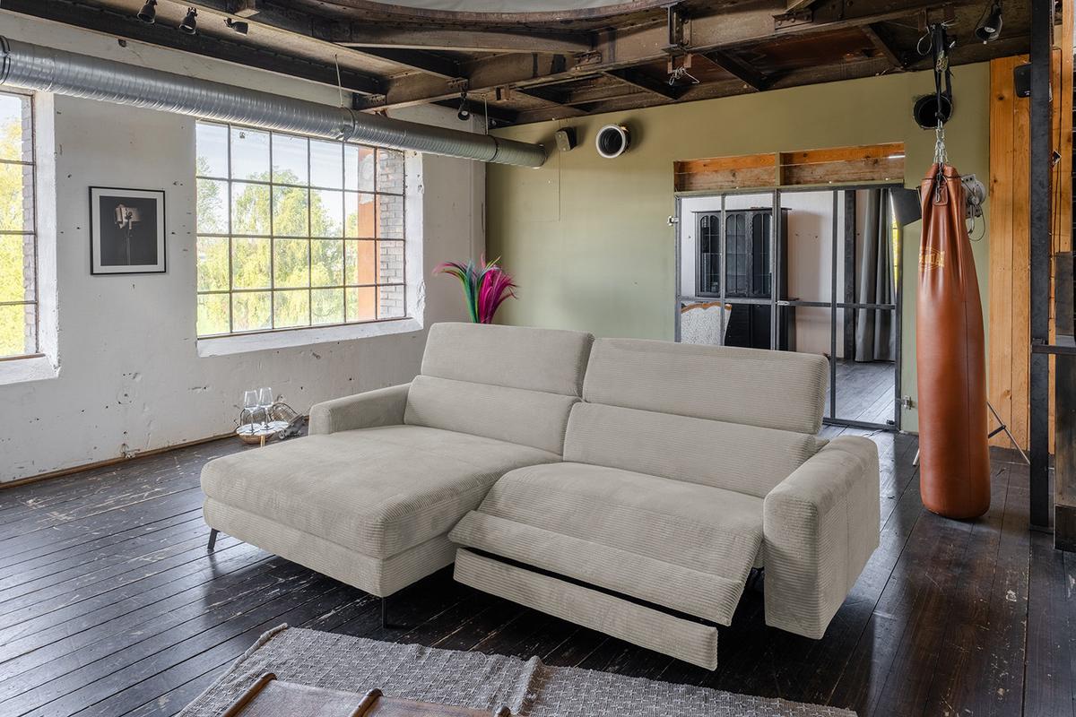 ECKSOFA LAISKA Steingrau Cord Relaxfunktion - Schwarz/Grau, Textil/Metall (282/177cm) - KAWOLA