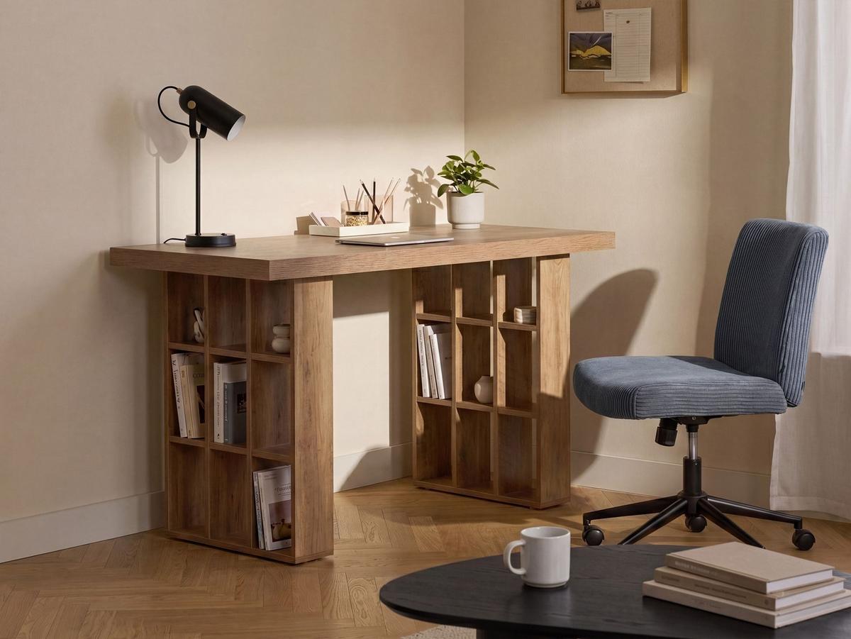 SCHREIBTISCH Hellbraun 120/60 cm mit Fächern Elura - Braun, Holzwerkstoff (60/120/75cm) - Beliani