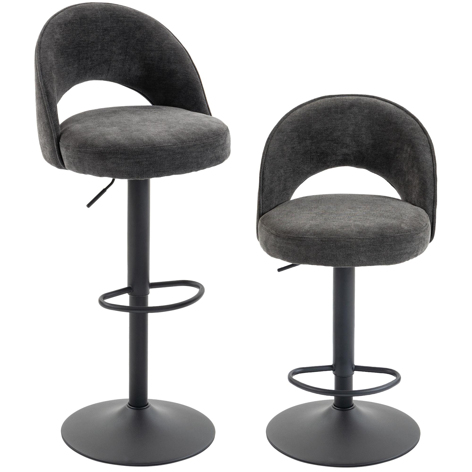 BARHOCKER 2er Set Chenille 100 Polyester Dunkelgrau - Dunkelgrau/Schwarz, Textil/Metall (48/110/49.5cm) - HOMCOM