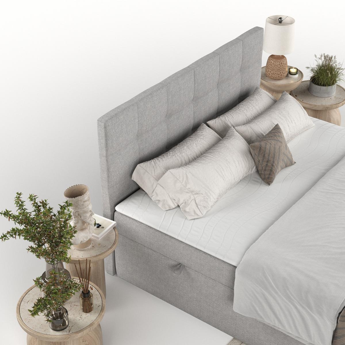 BOXBETT Lean 160/200 cm Graubeige im Megan Stoff - Schwarz/Grau, Holz/Holzwerkstoff (160/200cm) - AltaBeds