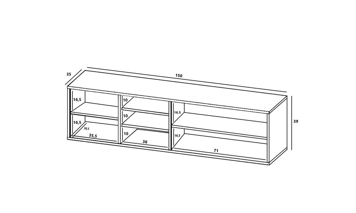 TV-LOWBOARD Apollo Eiche wotan Schwarz Matt 150 cm - Schwarz, Holzwerkstoff (150/39/35cm) - Meble Lindner