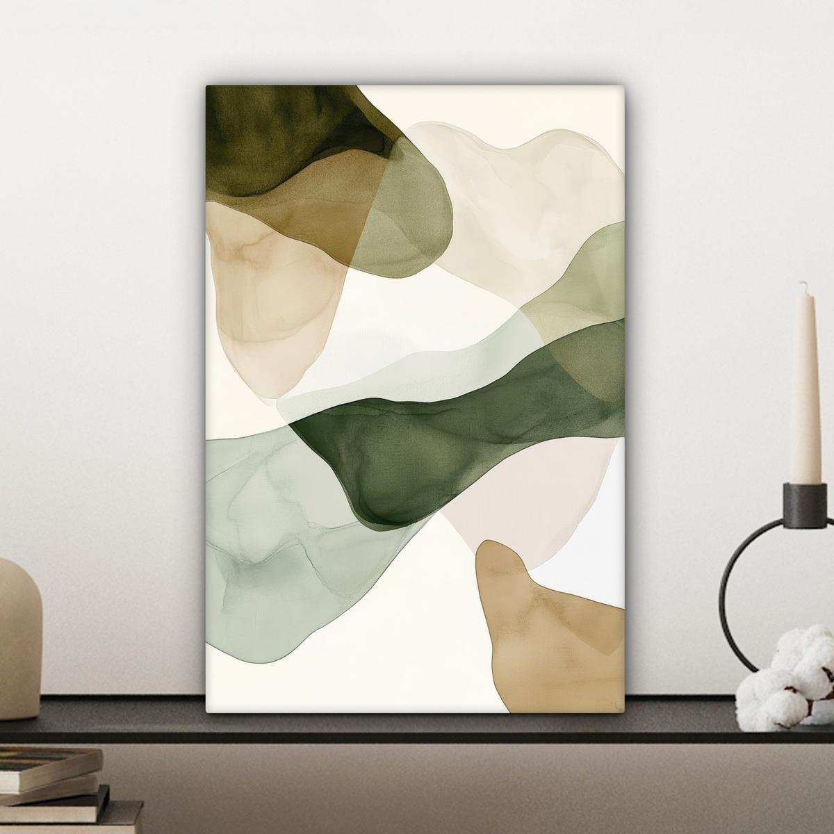 LEINWANDBILD Japandi - Abstrakt - Grün Deko Wohnzimmer 20x30 cm - Salbeigrün, Textil (20/30cm) - MuchoWow