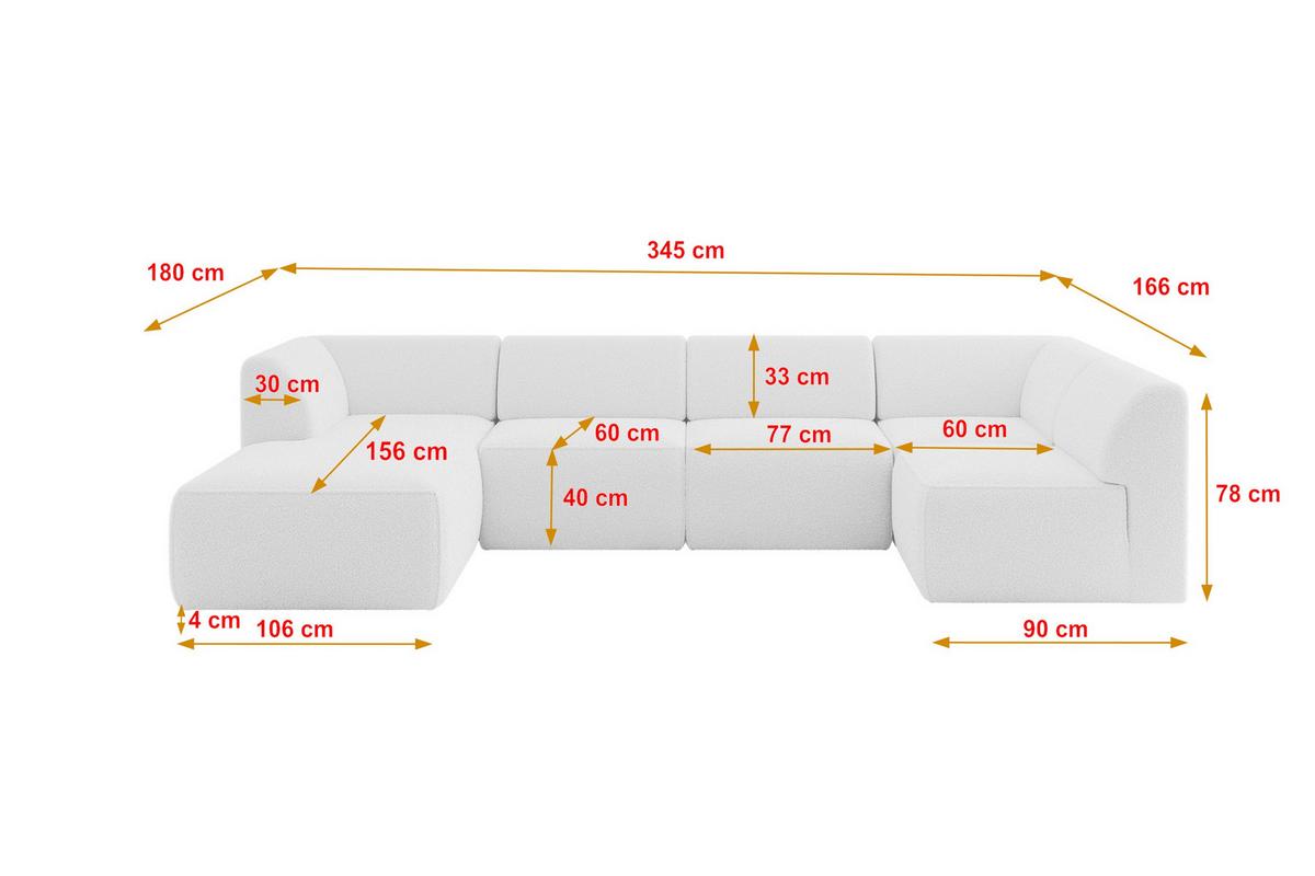 WOHNLANDSCHAFT Ottomane Links MOVO-L 345x180x78 cm Weiß Bouclé - Weiß, Holzwerkstoff/Kunststoff (345/78/180cm) - ALTDECOR