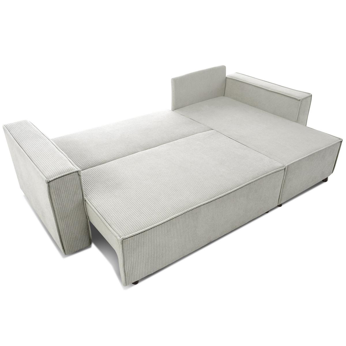 ECKSCHLAFSOFA Neapol mit Bettkasten, 255 cm, Cord-Stoff, Beige - Beige/Schwarz, Textil (256/148cm) - Beautysofa