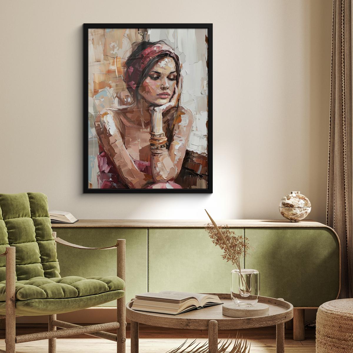 POSTER MIT RAHMEN Frau - Lackierung - Porträt - Modern Posterleiste 60x80 cm - Altrosa, Papier (60/80cm) - MuchoWow