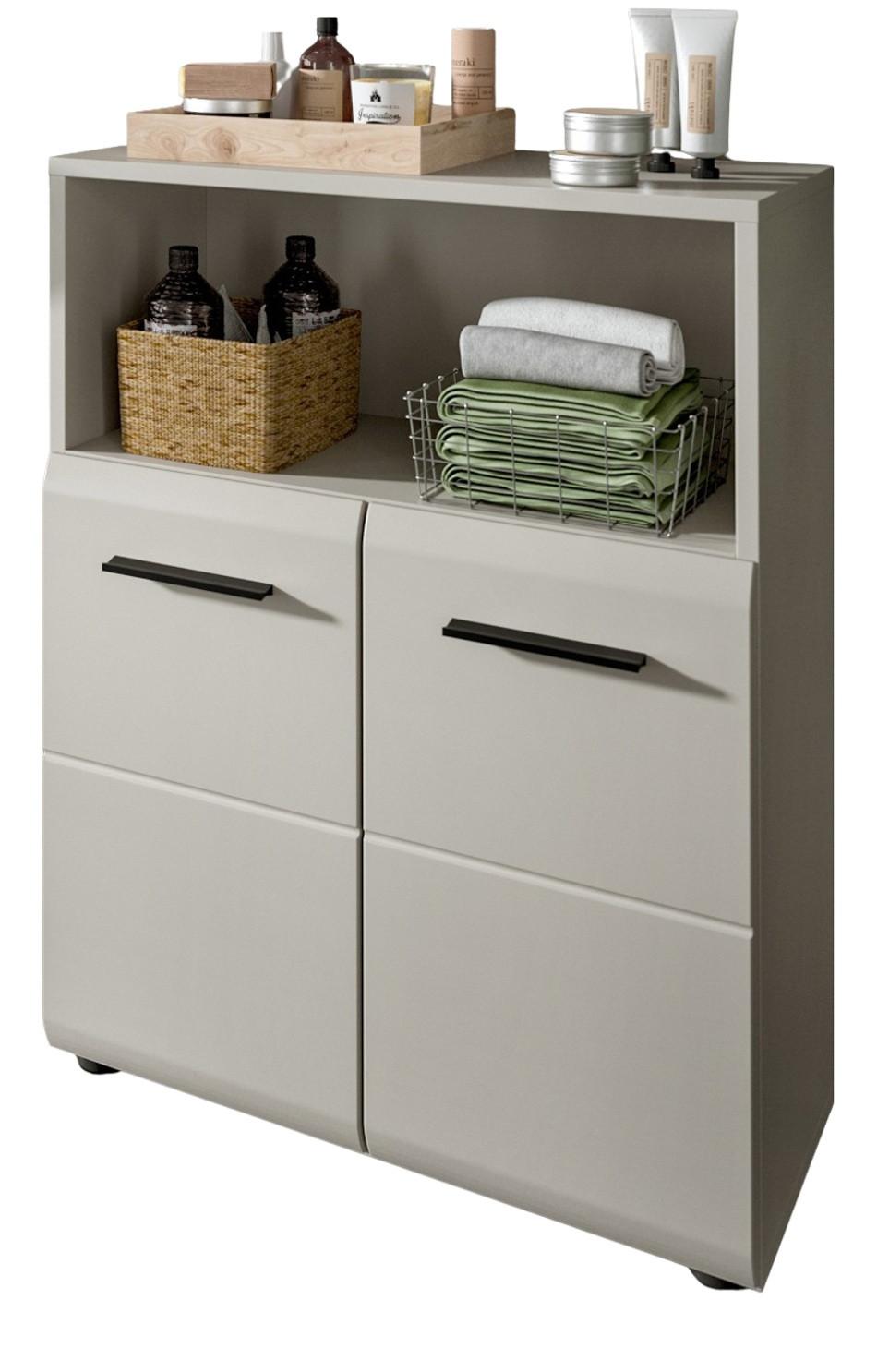 BADKOMMODE Kaschmir 60 x 80 cm, Badezimmer Kommode 2-türig - Kaschmir/Schwarz, Holzwerkstoff/Kunststoff (60/80/30cm) - Inn.Furn
