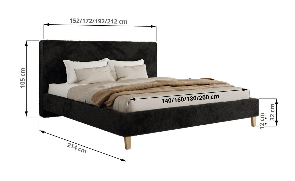 POLSTERBETT LUMARO CLASSIC 140/200 - Schwarz Plüsch - Matratze Foam - Schwarz/Kernbuche, Holz/Textil (140/200cm) - MKS