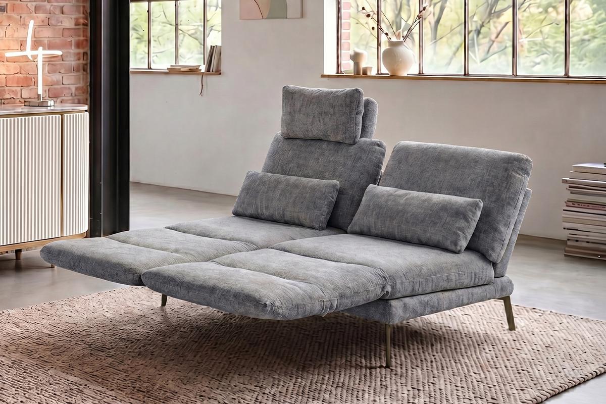 SOFA HOLLY Grau Flachgewebe - Braun/Grau, Textil/Metall (176/90/92cm) - KAWOLA