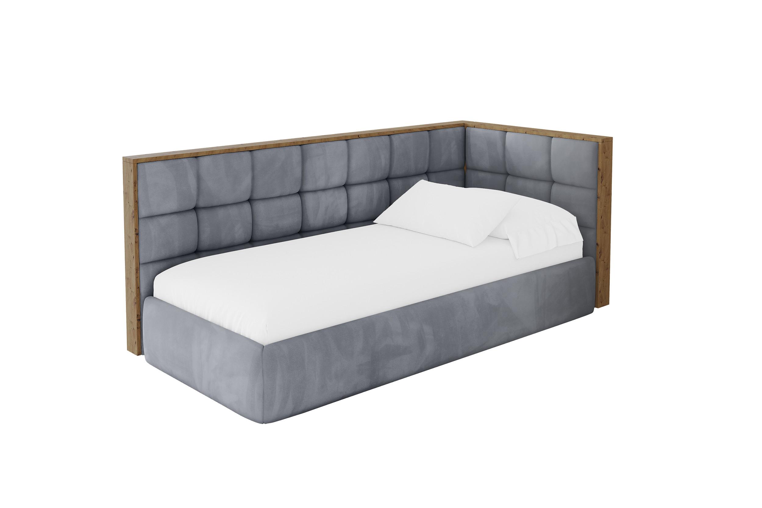 EINZELLBETT Jugendbett mit Bettkasten und Matratze H3/H4, Links - SOVY 100x200 Grau - Grau, Holzwerkstoff/Textil (100/200cm) - ALTDECOR