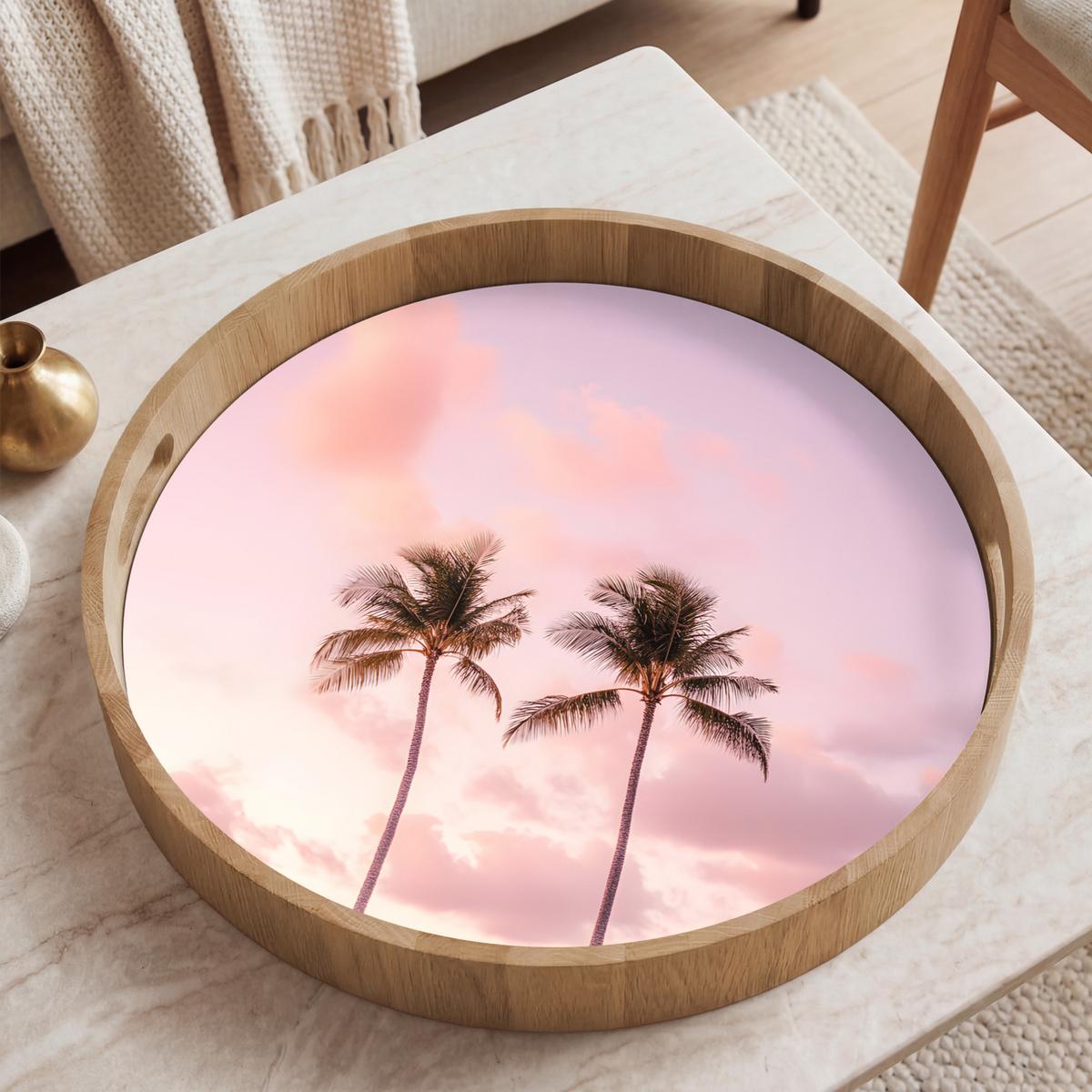 TABLETT Palmen - Lila - Wolken - Himmel 50x50 cm - Rosa, Holz (50/5/5cm) - OnlyWow