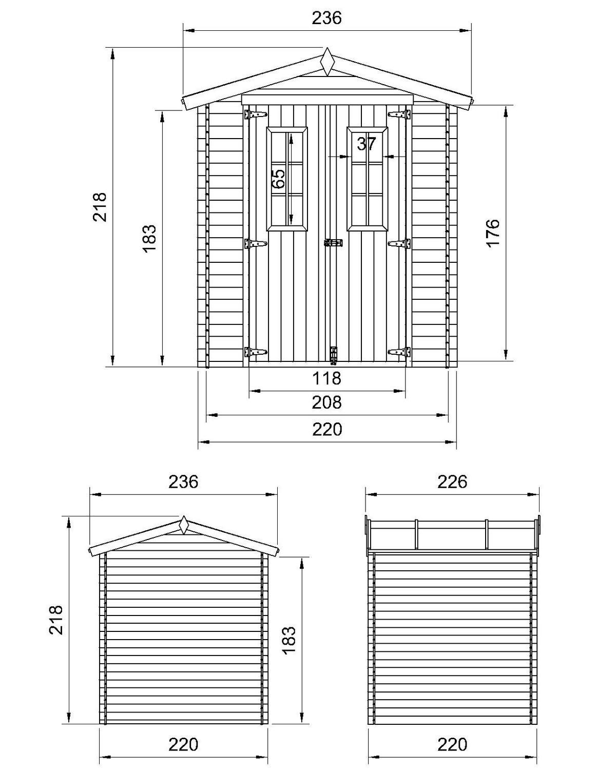 HOLZHAUS GARTENHAUS mit imprägniertem BodenB236xL226xH218 cm/ 4.33 m2 - M369C+M369G - Beige, Holz (220/224/226cm) - Timbela