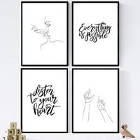 POSTER Set mit 4 ‚Hör auf dein Herz‘ A4 Schwarzer Rahmen - Schwarz, Papier (29.7/3cm) - Nacnic