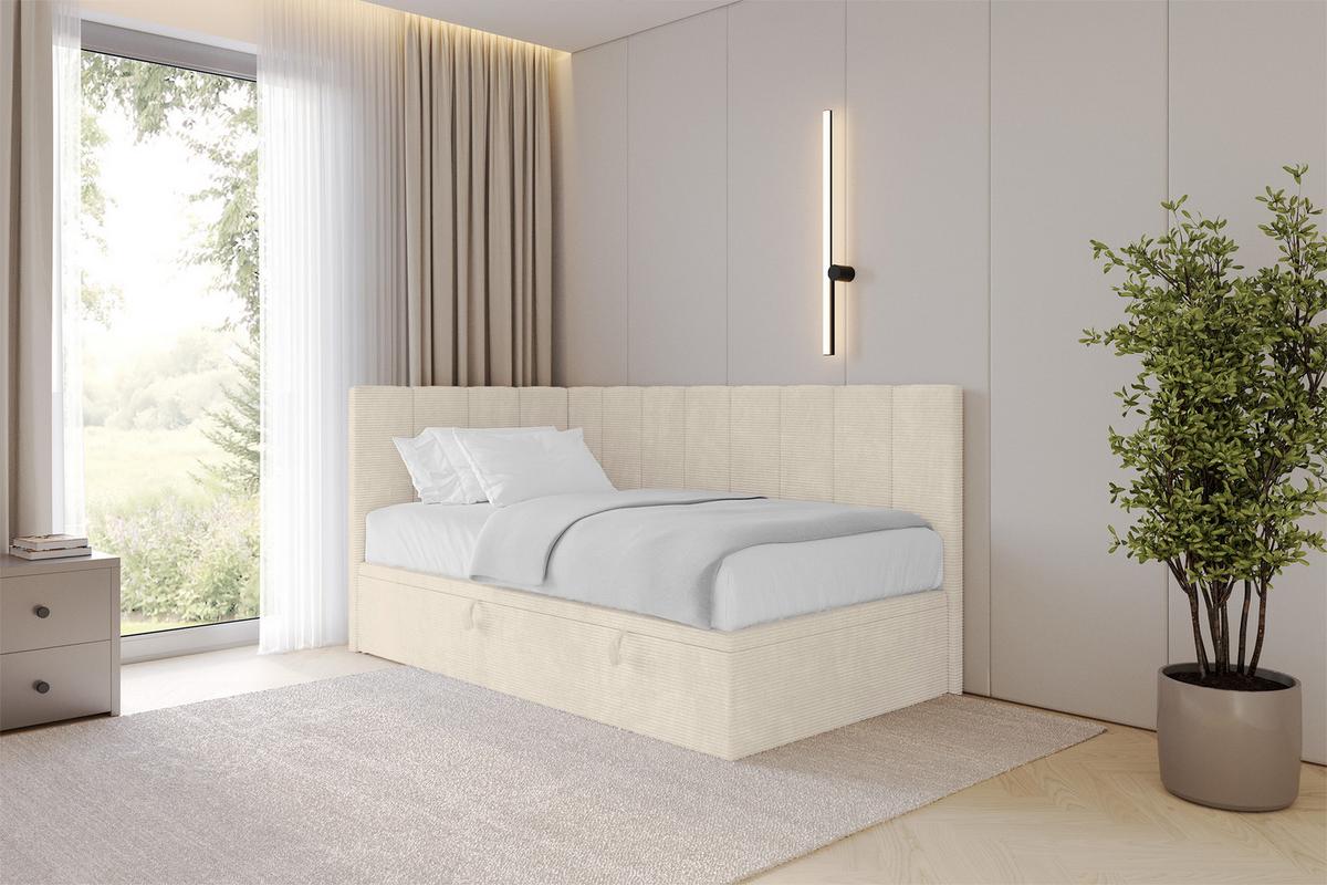 EINZELBETT Jugendbett mit Bettkasten Rechts, mit Matratze - LOVY 90x200 Beige - Sandfarben, Holzwerkstoff/Textil (90/200cm) - ALTDECOR