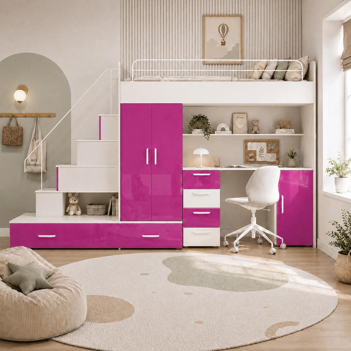 KASCHMIR Kinderset RAJ 5, Hochglanz - Kaschmir/Rosa, Holzwerkstoff (320/180/86cm) - Lookway