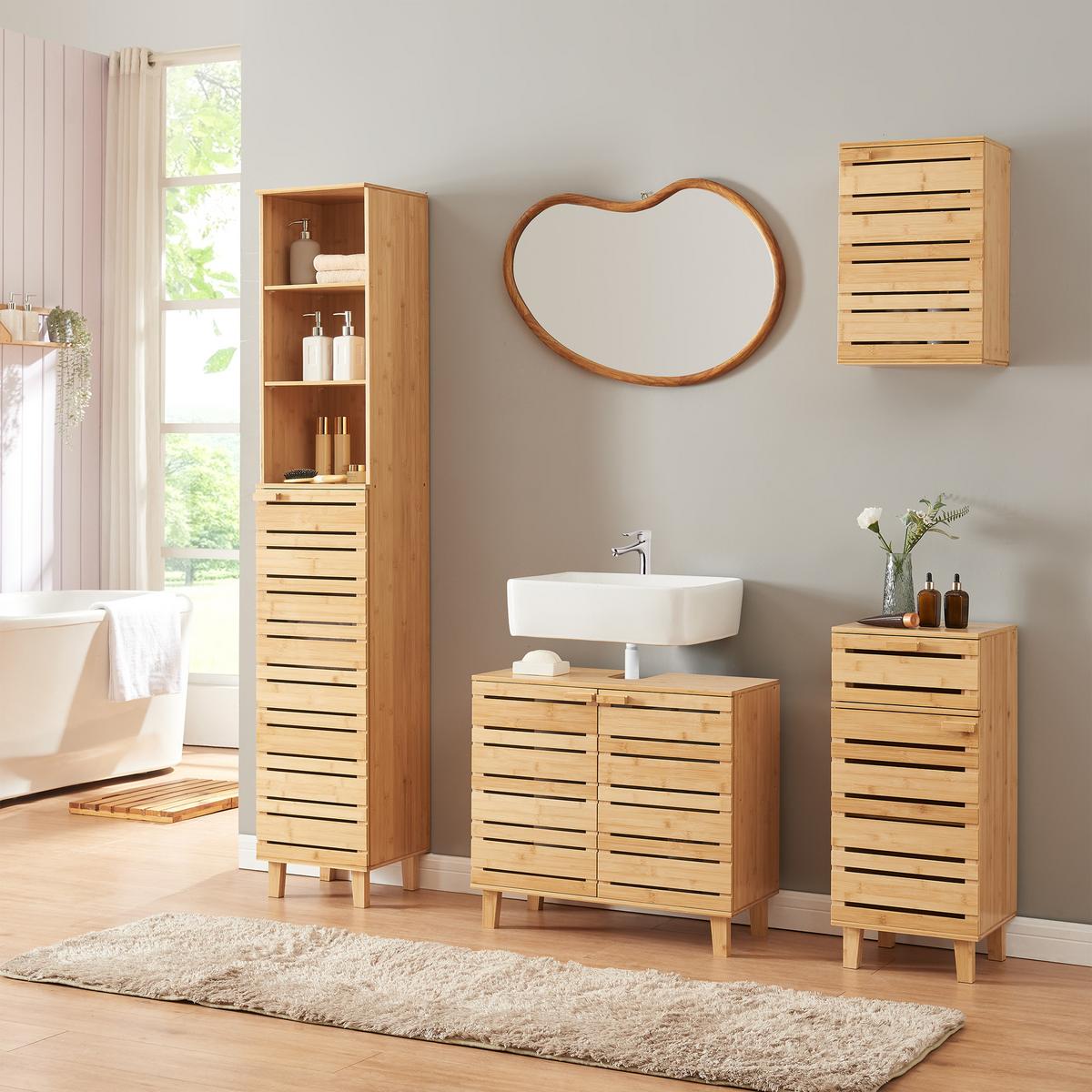 HOCHSCHRANK Epind - Naturfarben, Holz (33/180/30cm) - [en.casa]