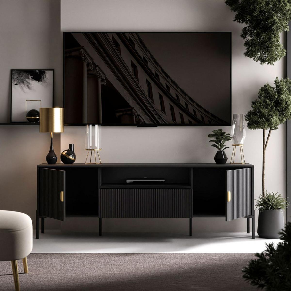 TV Rack DALIA 180 cm - Goldfarben/Schwarz, Holzwerkstoff (179/58/40cm) - Lookway