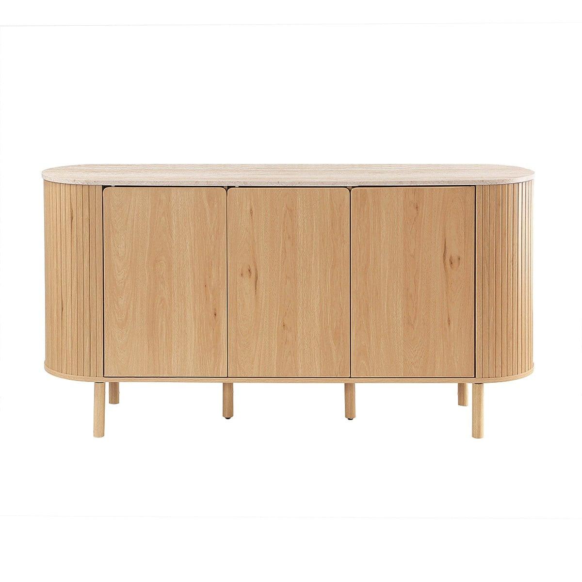 SIDEBOARD 3 Türen mit Travertin-Dekorplatte B160 cm - HELIOS - Eschefarben, Holzwerkstoff (40/80/48cm) - Calicosy