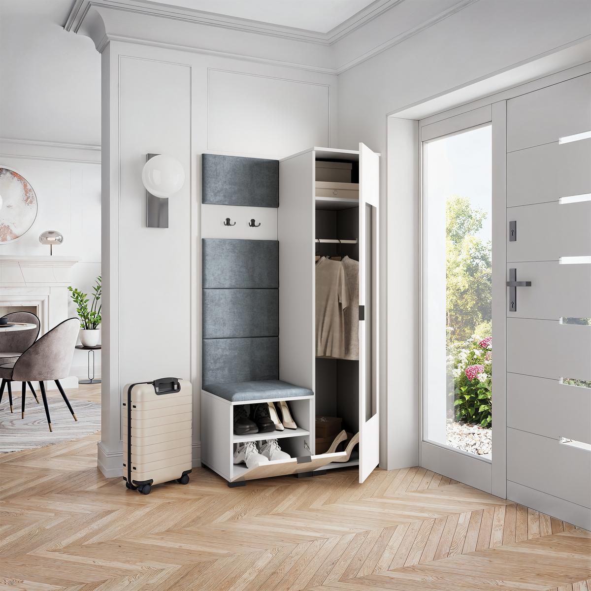 GARDEROBENSCHRANK VIRA 95/181/51 cm Modern Garderobe-Set Weiß - Weiß/Grau, Holzwerkstoff (95/181/51cm) - MASSENO