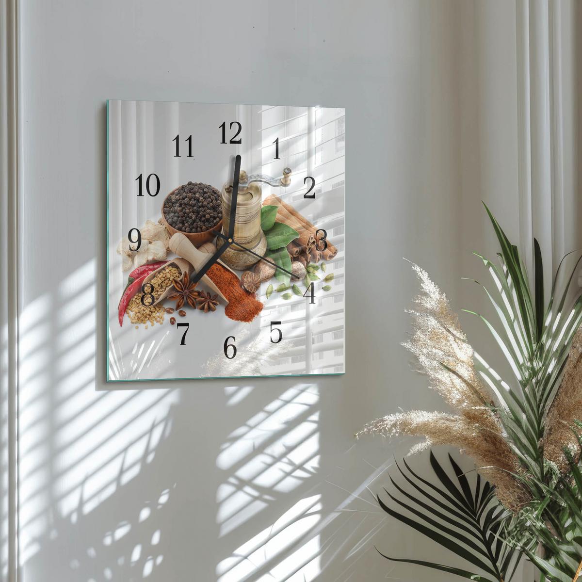 WANDUHR aus Glas 30x30 cm - Gewürze - Multicolor, Glas (30/30/0.4cm) - TULUP