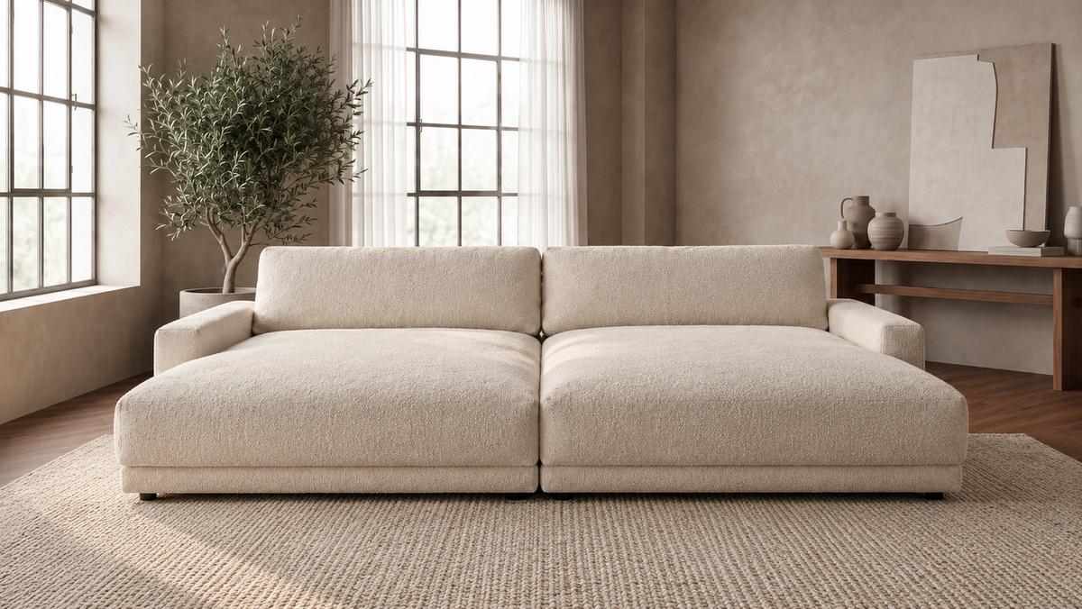 BIG SOFA MARLIN Beige Bouclé - Beige/Schwarz, Kunststoff/Textil (262/80/168cm) - KAWOLA