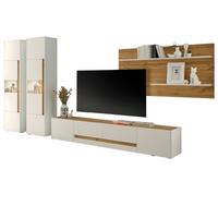 WOHNWAND weiß, Eiche Wotan 4-teilig 400 cm, Schrankwand mit viel Stauraum - Schwarz/Weiß, Glas/Holz (400/197/45cm) - Furn.Design