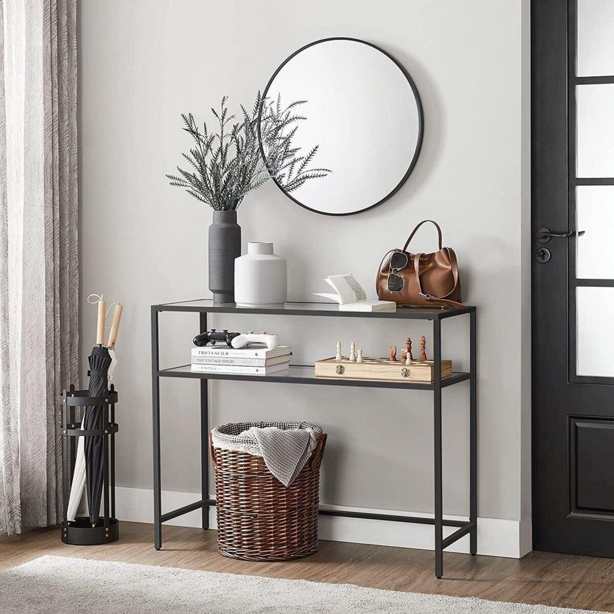 METALLKONSOLE mit 2 Regalen aus gehärtetem Glas 30/90/80 cm - Schwarz, Metall (31/30/80cm) - Calicosy