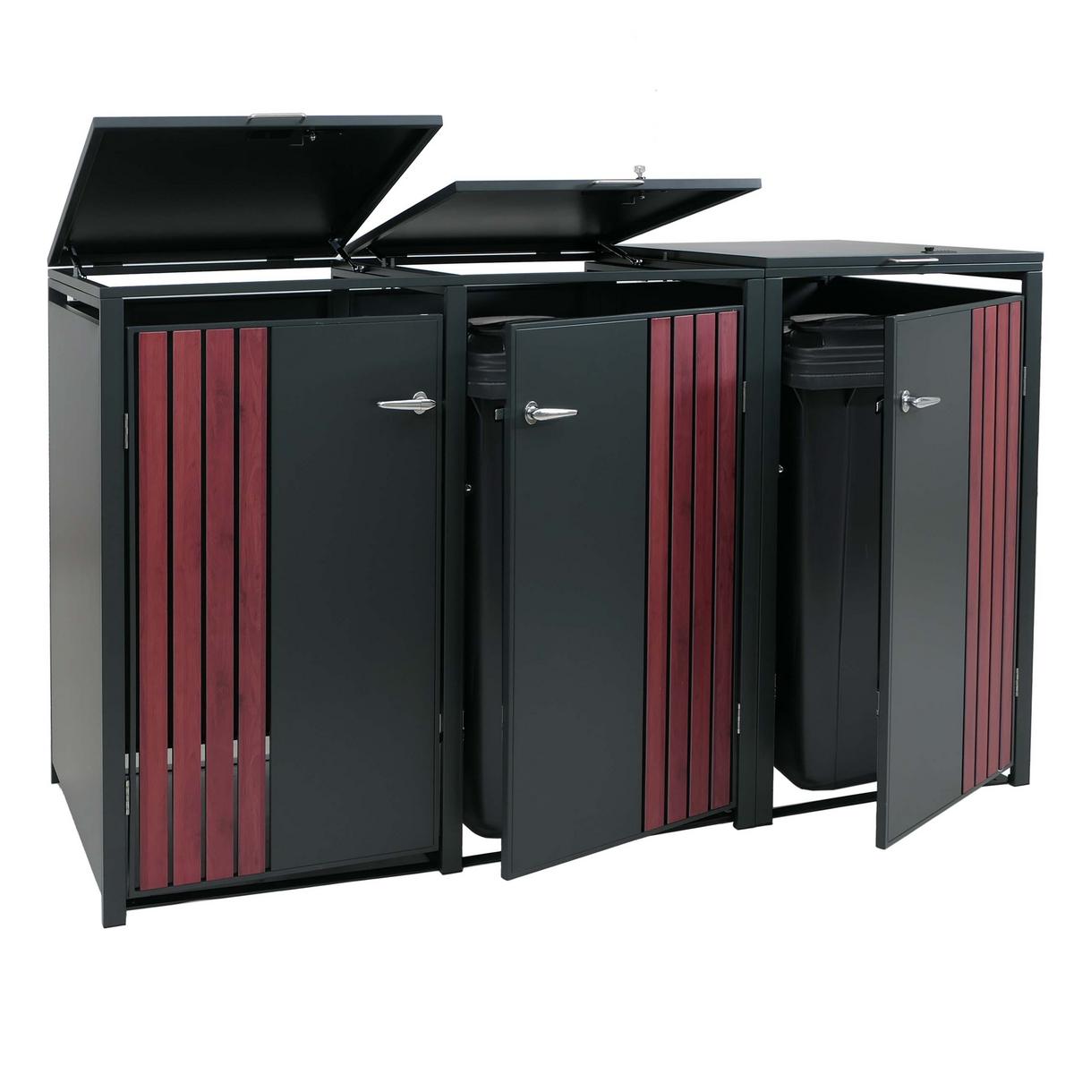 3ER-MÜLLTONNENVERKLEIDUNG Anthrazit, Dunkelbraun - Anthrazit/Dunkelbraun, Metall (200/122/84cm) - MCW