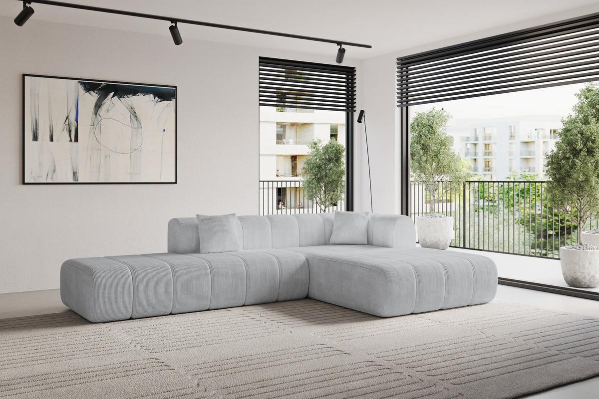 ECKSOFA Ottomane Rechts BILA-L 289x176x71 Grau Cord - Alufarben/Schwarz, Holzwerkstoff/Kunststoff (289/176cm) - ALTDECOR
