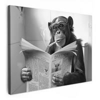 LEINWANDBILD Affe - WC - Zeitung - Schwarz-Weiß - Humor Wandbild 40x30 cm - Hellgrau, Textil (40/30cm) - MuchoWow
