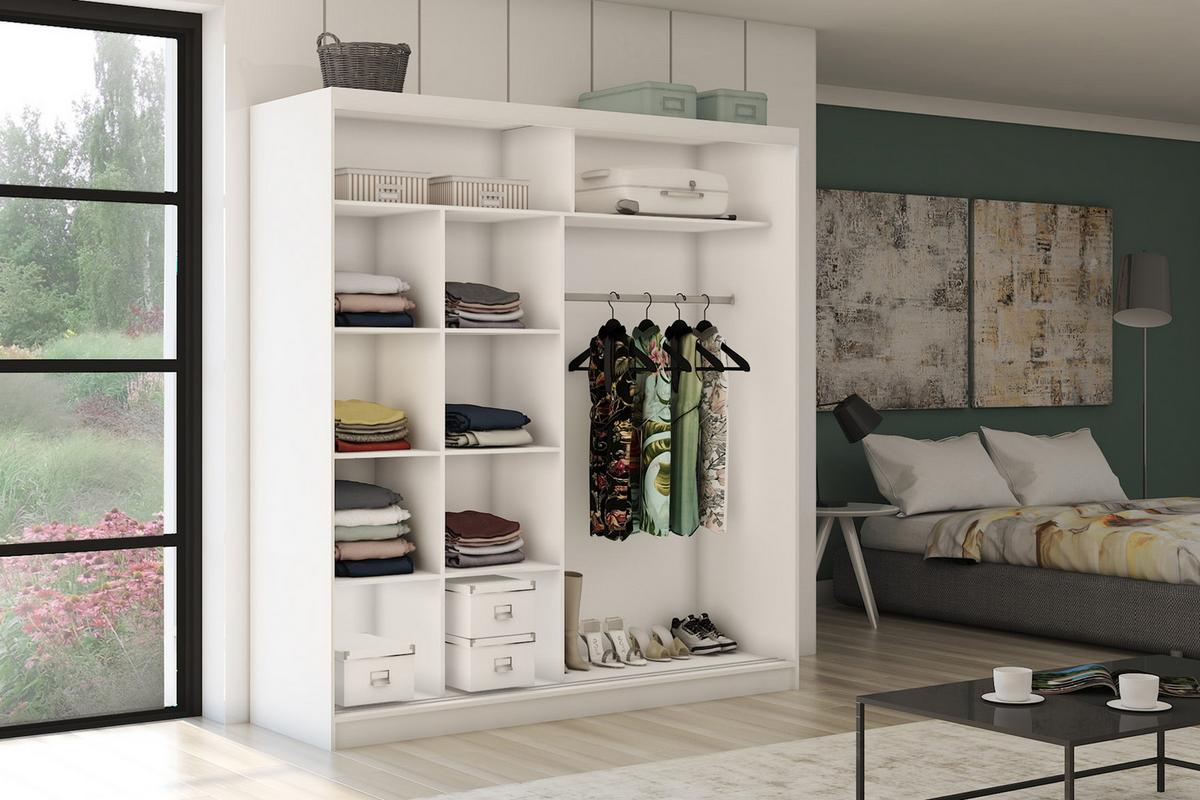 SCHWEBETÜRENSCHRANK Cabinio Weiß Eiche Artisan 200/216/61 cm – Modern, mit Lamellen - Walnussfarben/Weiß, Holzwerkstoff/Kunststoff (200/216.1/61cm) - AX Living