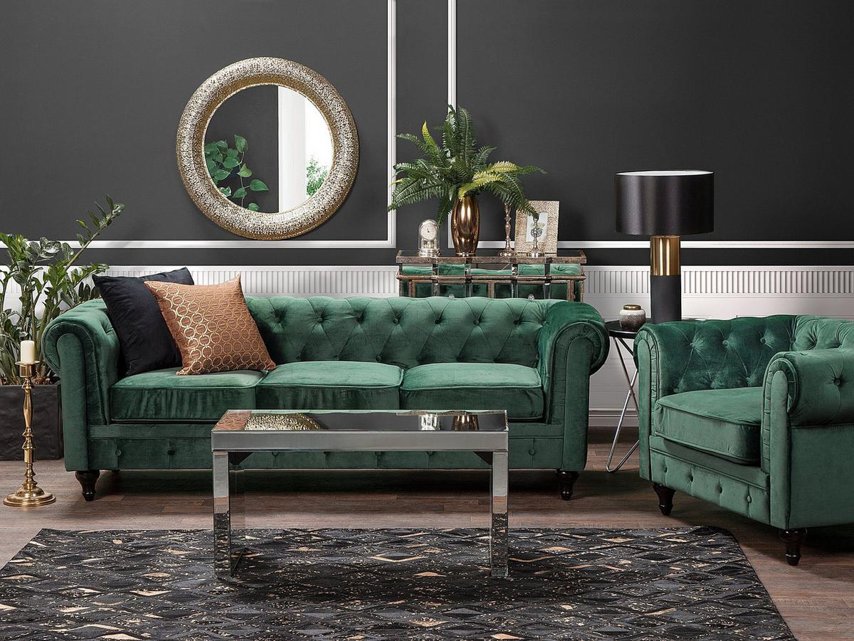 3-SITZER-SOFA Samtstoff Grün Chesterfield - Hellgrün, Textil (202/70/75cm) - Beliani