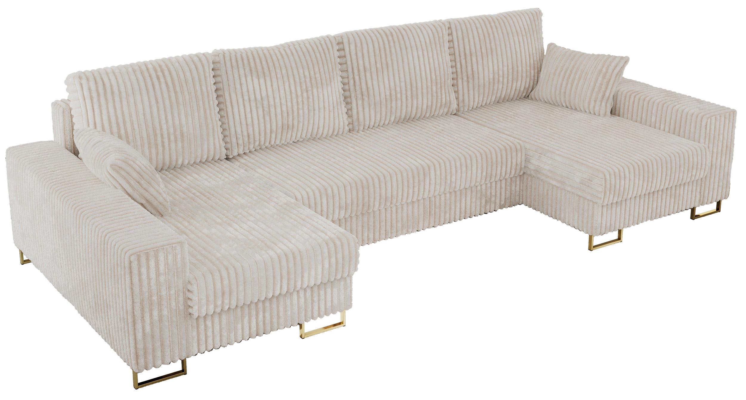 WOHNLANDSCHAFT DORIAN U Cord Beige - Beige/Goldfarben, Textil/Metall (312/85/138cm) - MKS