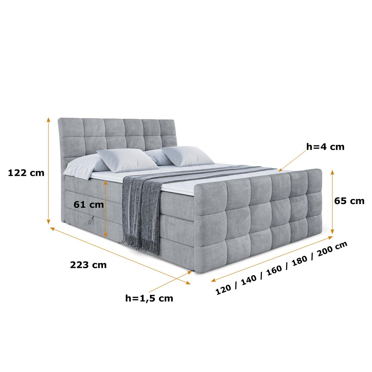 BOXSPRINGBETT BRUGO-Z KING - 140 x 200 - H3/H4 - Grau - Grau, Holzwerkstoff (140/200cm) - ALTDECOR
