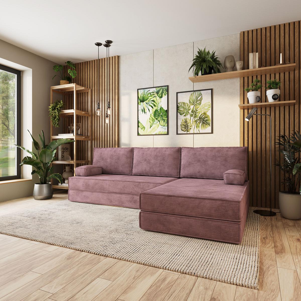 ECKSOFA ANKO modulares Boneless Sofa mit Schlaffunktion Lila Kordstoff - Lila, Textil (270/160cm) - MASSENO