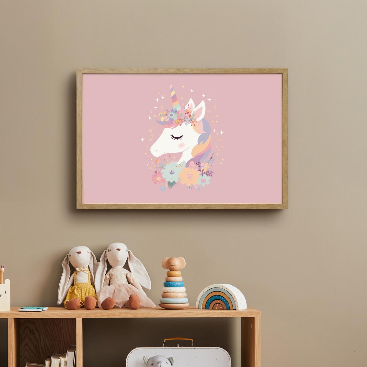 NACHTTISCHLAMPE MIT AKKU Einhorn - Rosa - Blumen 60x40 cm - Rosa, Holzwerkstoff (8/60/40cm) - OnlyWow