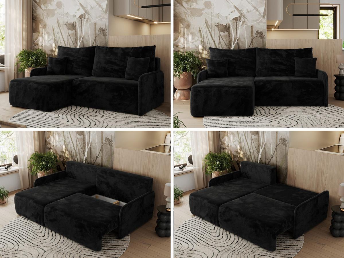 ECKSCHLAFSOFA ARPA L Schwarz Plüsch - links - Schwarz, Kunststoff/Textil (198/150cm) - MKS