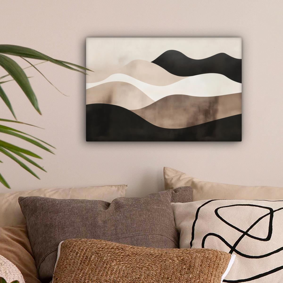 LEINWANDBILD Abstrakt - Landschaft - Wellen - Cremefarben Deko Schlafzimmer 30x20 cm - Cappuccino, Textil (30/20cm) - MuchoWow