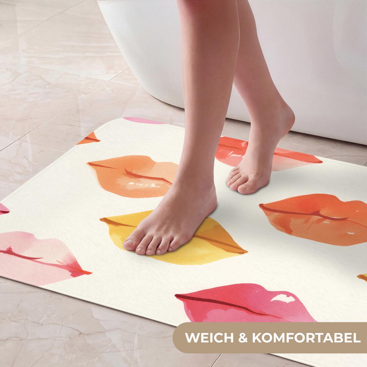 BADEMATTE Lippen - Bunt - Glänzend 80x50 cm - Rosa, Textil (80/50cm) - OnlyWow