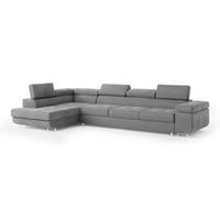ECKSOFA VICENTE Grau Velours-Stoff mit Schlaffunktion - Grau, Holz (346/202cm) - MASSENO