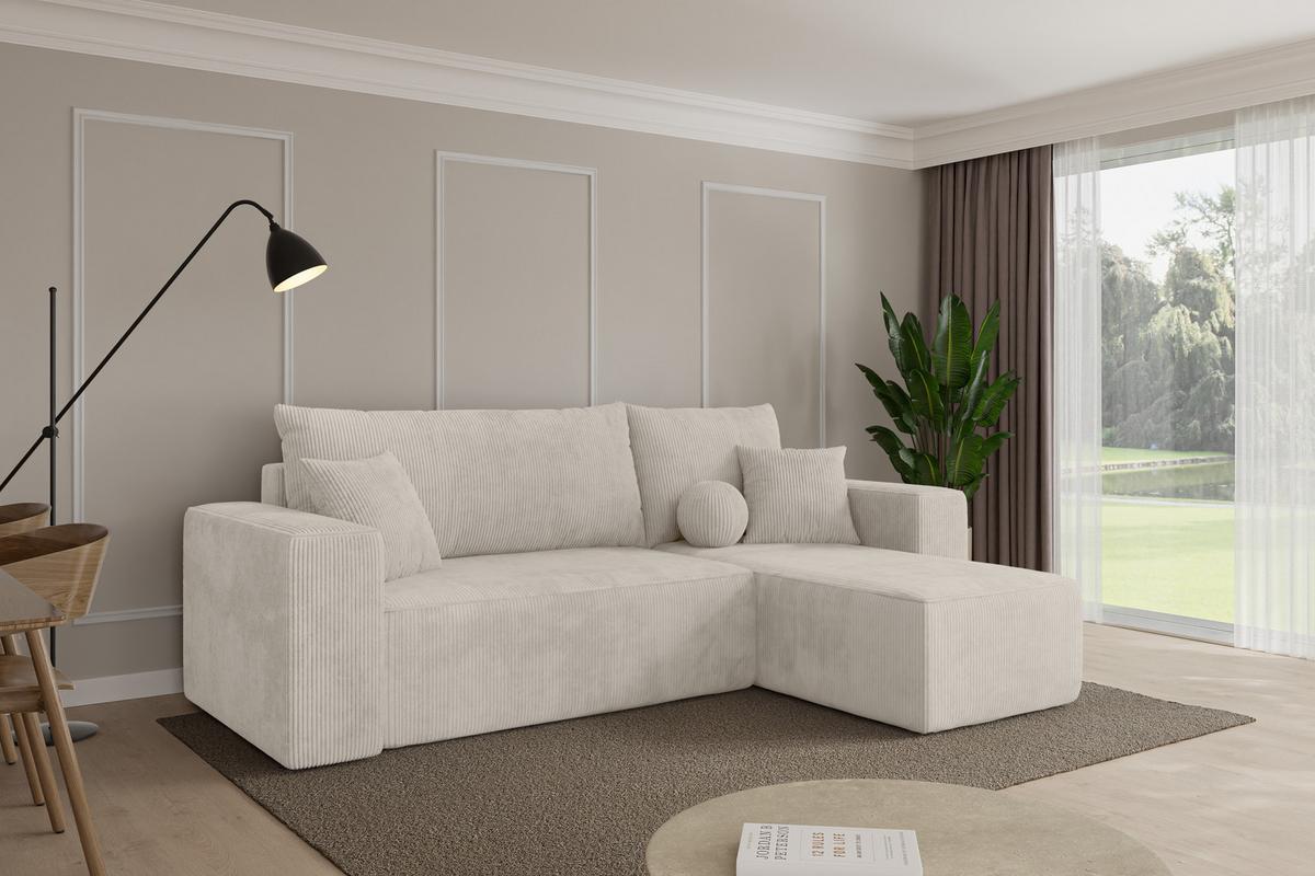 ECKSOFA mit Schlaffunktion Ottomane Rechts SENO-L 249x139x85 Creme Cord - Ecru/Creme, Holzwerkstoff/Kunststoff (249/139cm) - ALTDECOR