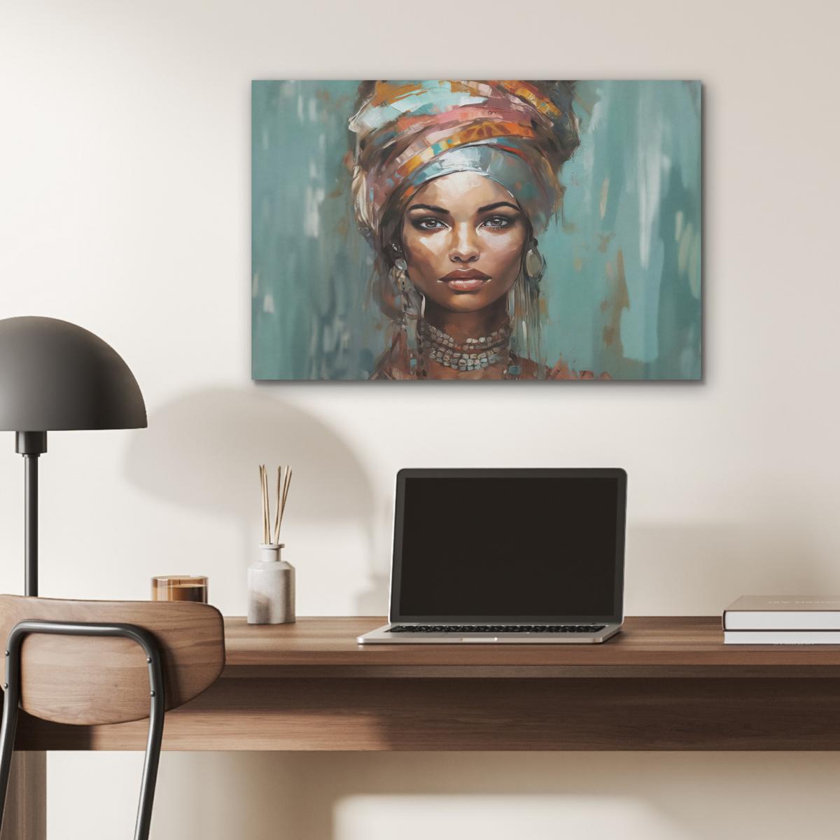 AKUSTIKBILD Frau - Kunst - Schmuck - Porträt Wanddeko 70x50 cm - Blaugrau, Kunststoff (70/50/0.9cm) - MuchoWow