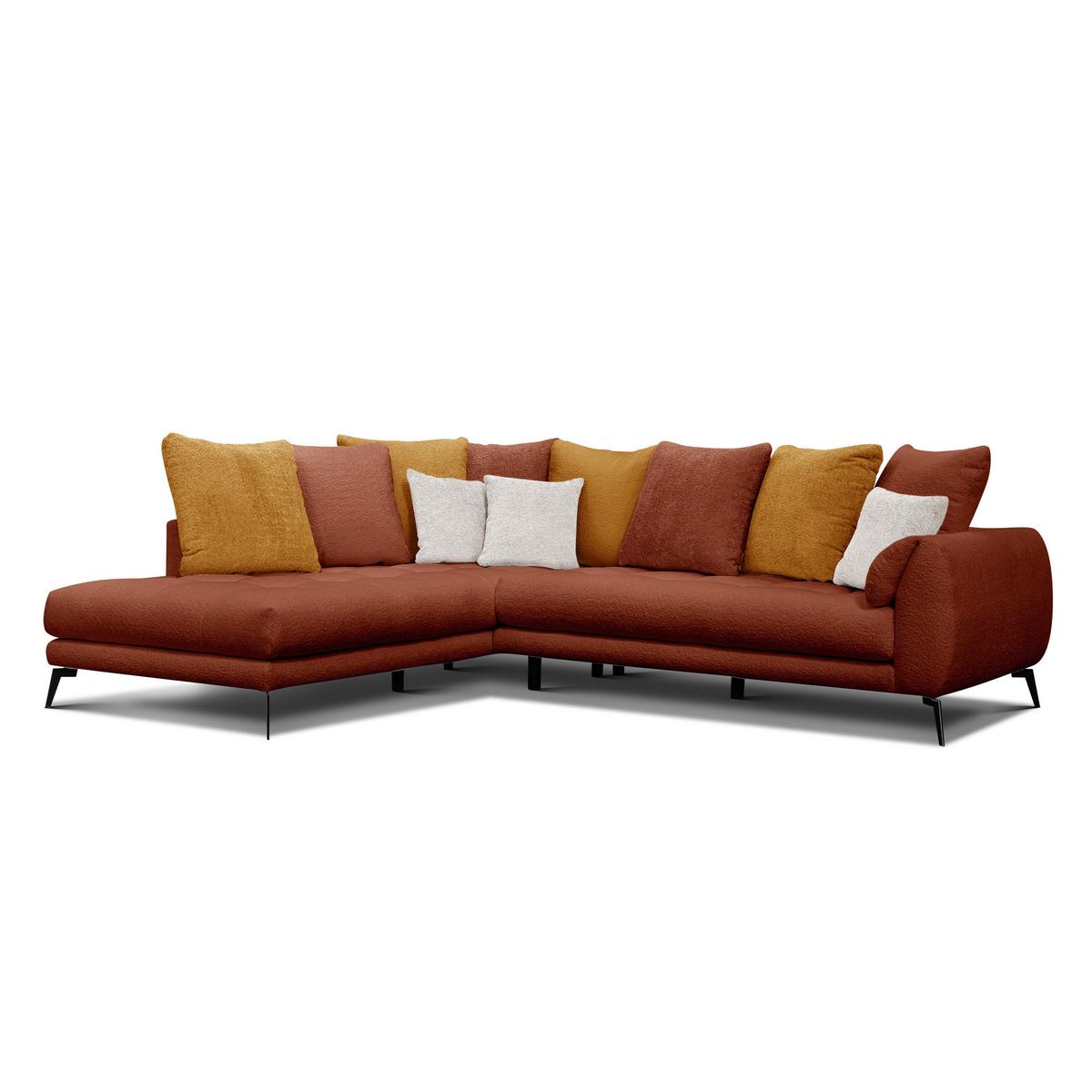 ECKSOFA CALME 5-Sitzer, dunkelorange und écru - Dunkelorange/Schwarz, Holz/Textil (294/229cm) - Wozimo