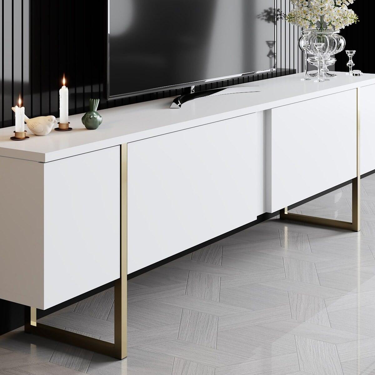 TV-MÖBEL mit 2 Klapptüren Luxe 180/30/50 cm - Goldfarben/Weiß, Holzwerkstoff (180/50/30cm) - Calicosy