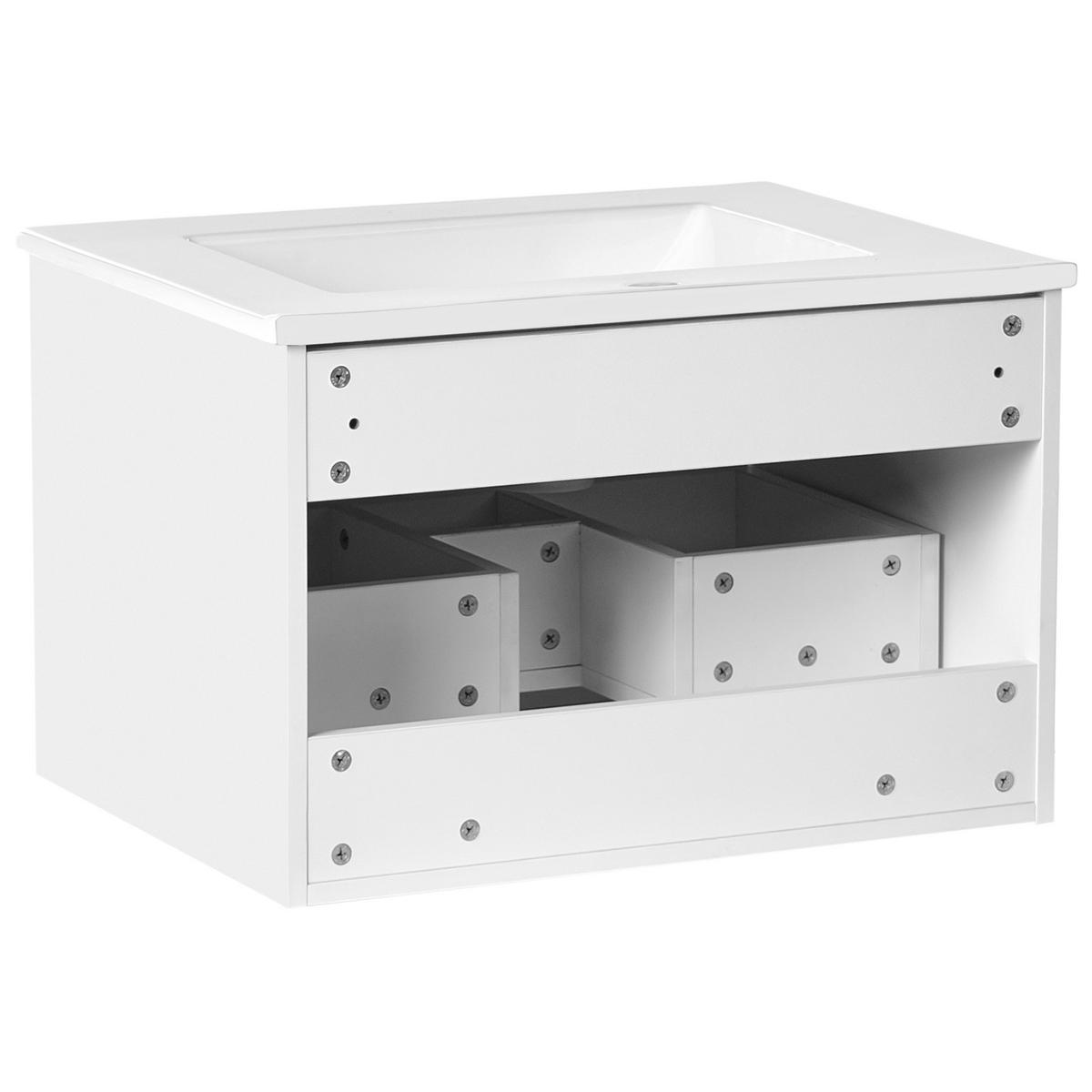 WASCHBECKENUNTERSCHRANK wandmontiertk mit Waschbecken mit schwarzem Griff Weiß Tilcara - Weiß, Holzwerkstoff (60/38/72cm) - Beliani
