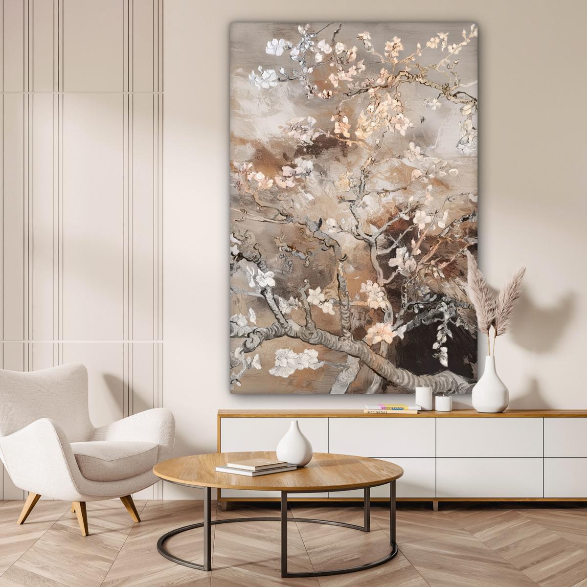 LEINWANDBILD Mandelblüte - Kunst - Van Gogh - Beige - Abstrakt Deko Groß 90x140 cm - Braun, Textil (90/140cm) - MuchoWow